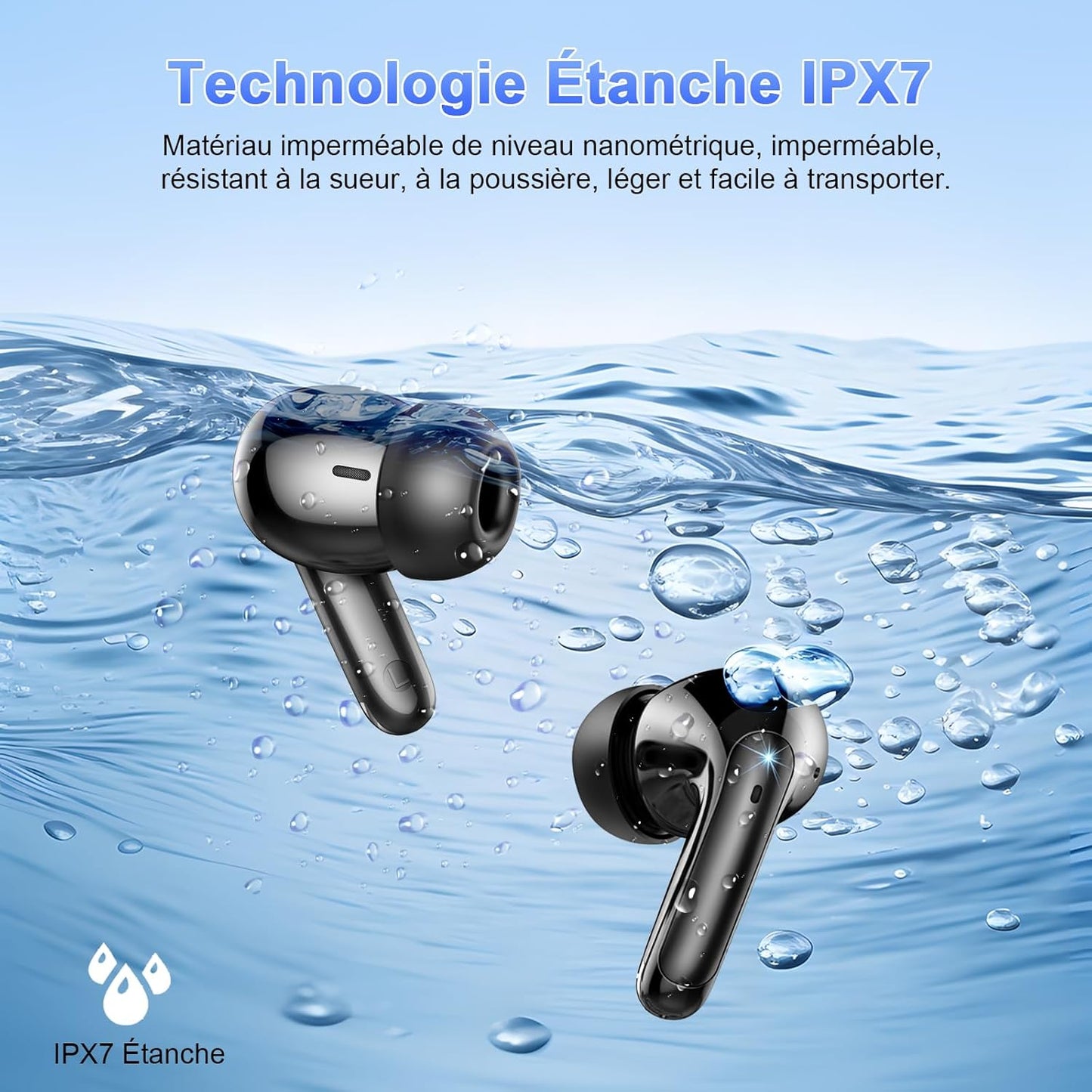 Ecouteurs sans fil Bluetooth 5.3 réduction de bruit affichage led - Minseh