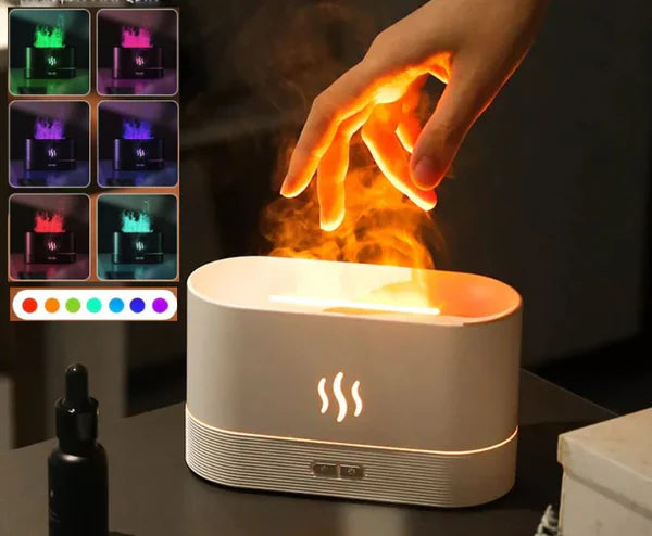 Humidificateur d'air, diffuseur d'huiles essentielles avec effet de flammes Minseh