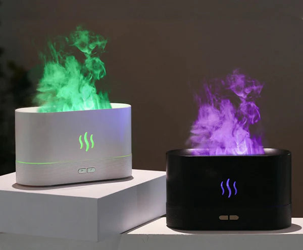 Humidificateur d'air, diffuseur d'huiles essentielles avec effet de flammes Minseh