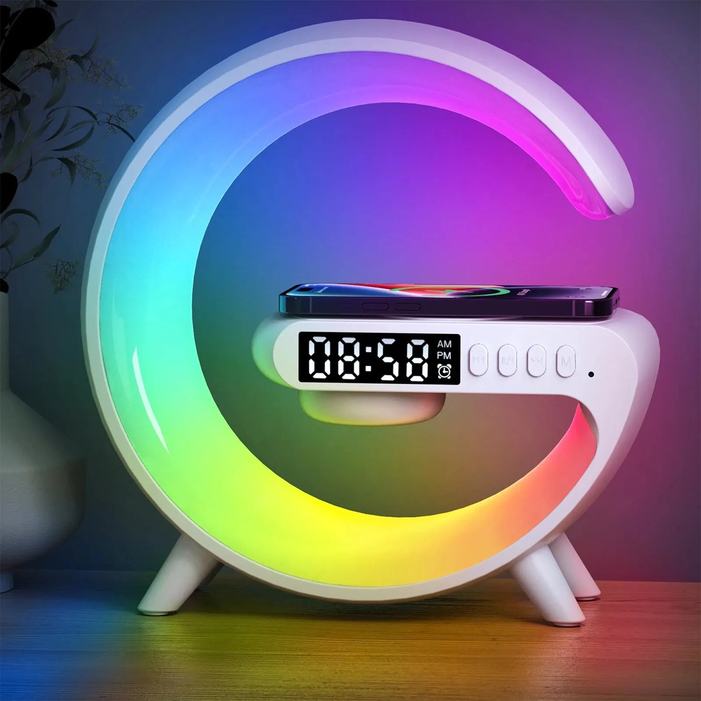 Réveil Intelligent LED Sans Fil Veilleuse RGB Haut-Parleur Bluetooth -Minseh