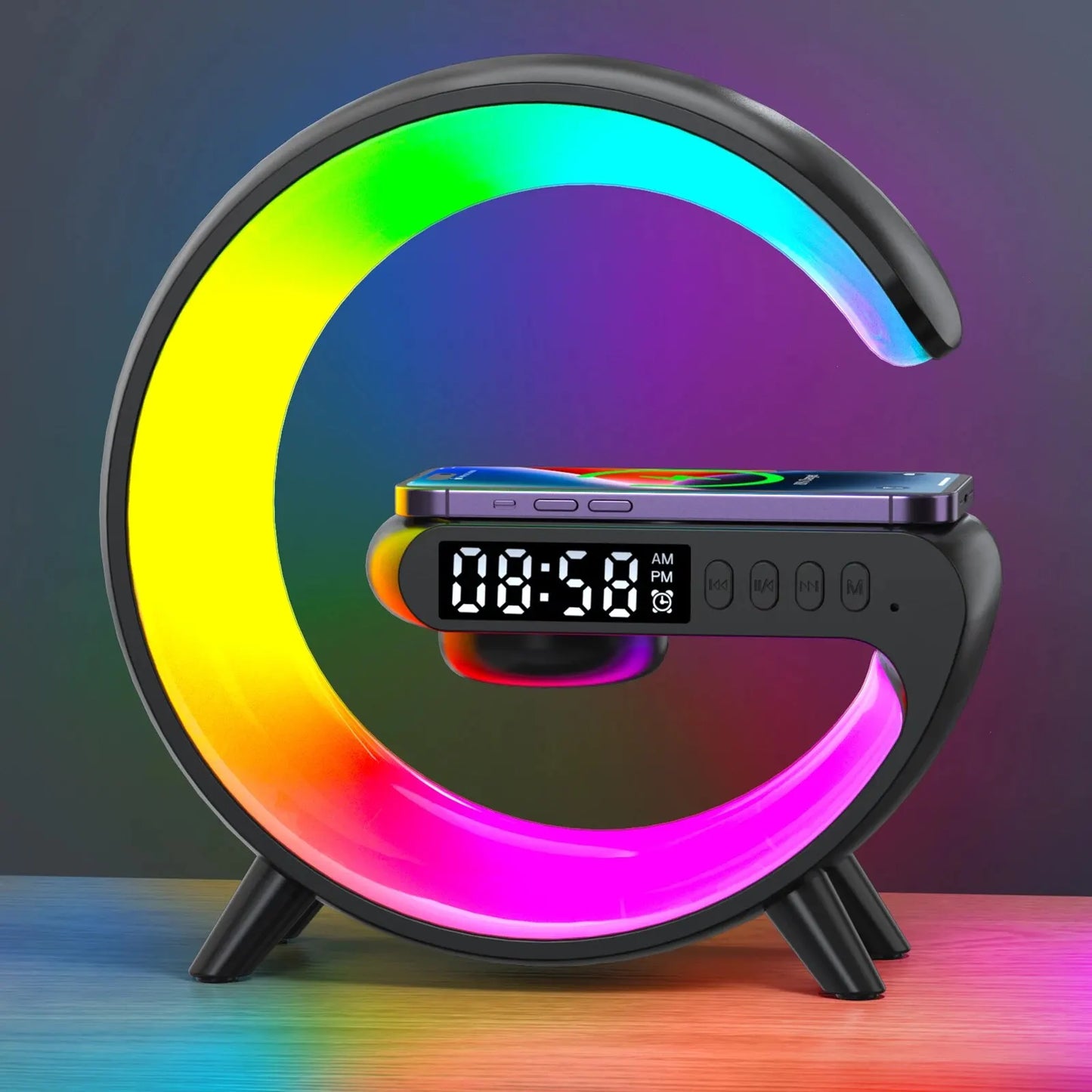 Réveil Intelligent LED Sans Fil Veilleuse RGB Haut-Parleur Bluetooth -Minseh