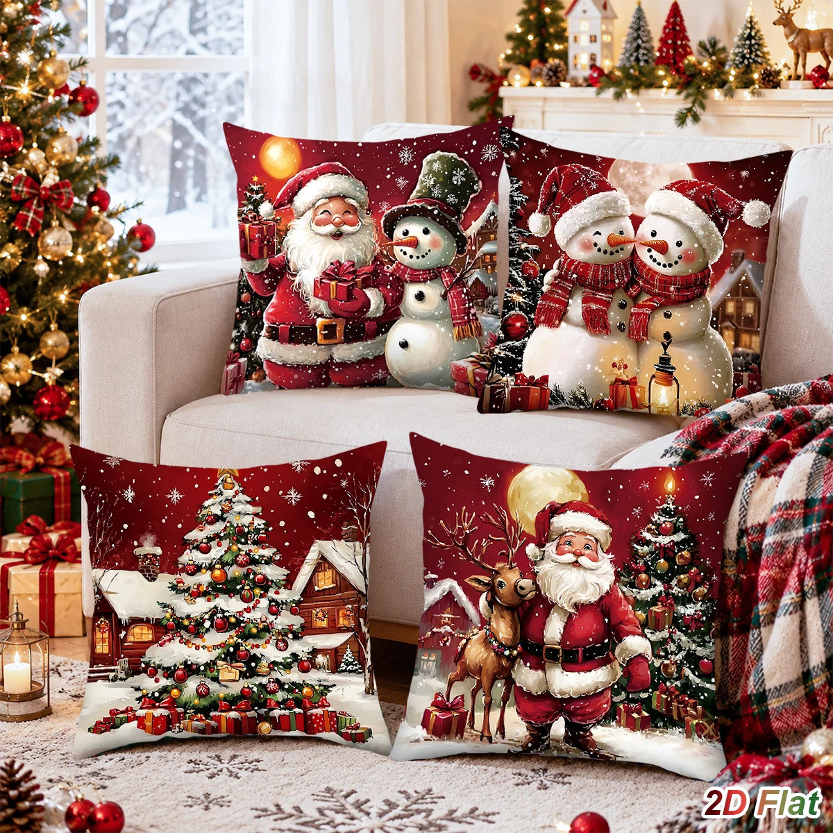 Lot de 4 Housses de Coussin de Noël – Décoration Festive | Minseh