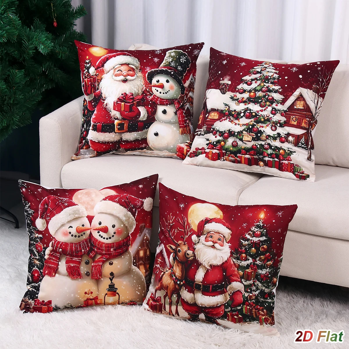 Lot de 4 Housses de Coussin de Noël – Décoration Festive | Minseh