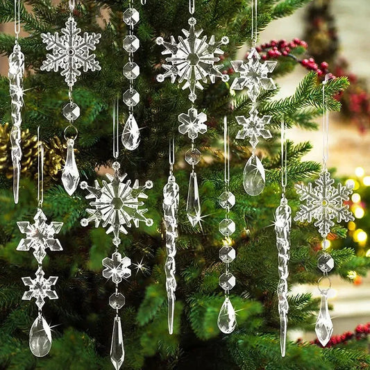 Flocons de neige en cristal – Suspensions de Noël transparentes, décorations pour sapin et maison (lot de 1 à 10 pièces) | Minseh