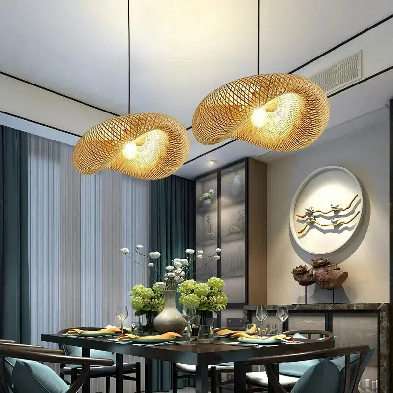 Lampe en Bambou de Suspension à LED Élégance Rétro et Naturelle - Minseh