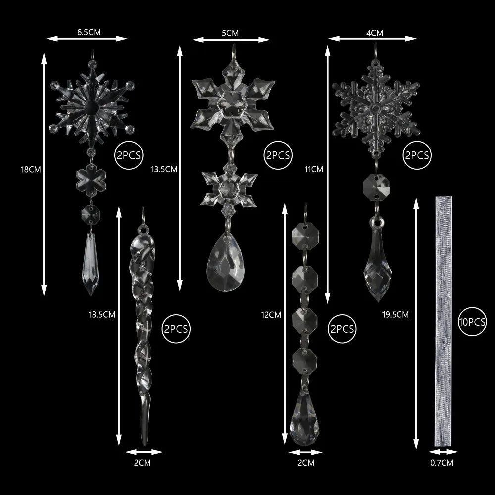 Flocons de neige en cristal – Suspensions de Noël transparentes, décorations pour sapin et maison (lot de 1 à 10 pièces) | Minseh