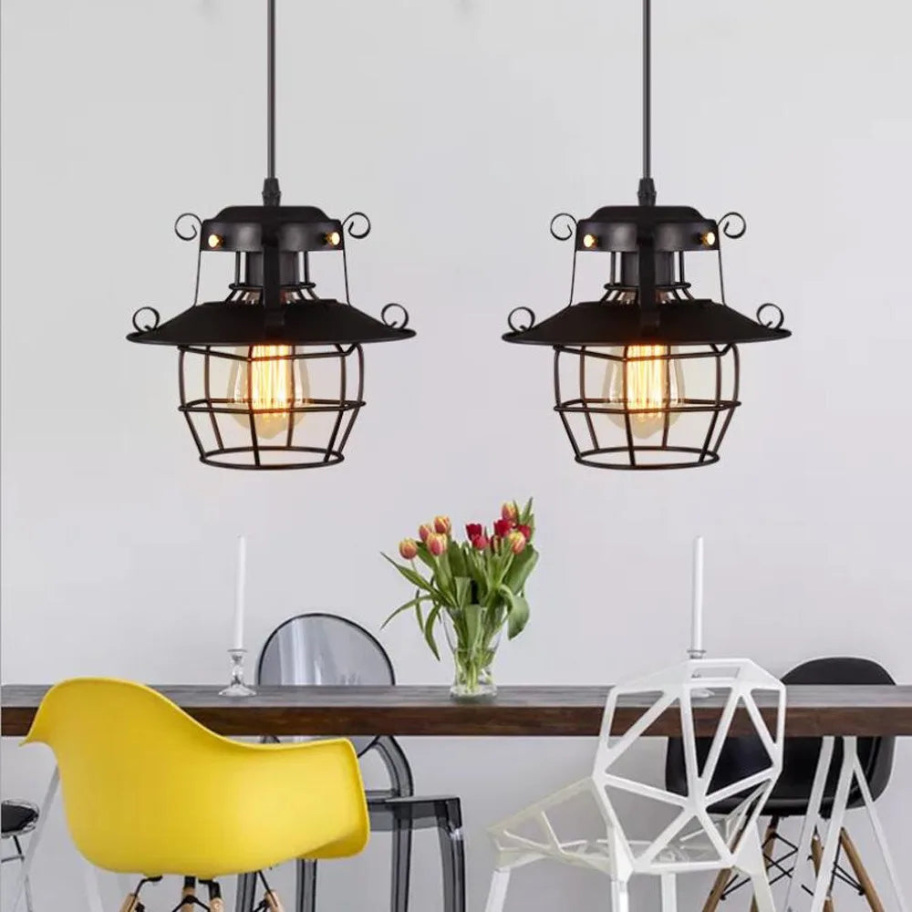 Suspension Industrielle Rétro en Métal Noir | Minseh