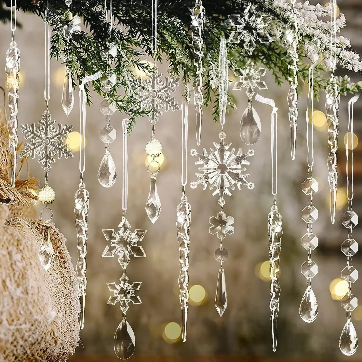 Flocons de neige en cristal – Suspensions de Noël transparentes, décorations pour sapin et maison (lot de 1 à 10 pièces) | Minseh