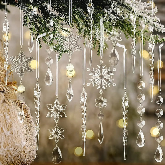 Flocons de neige en cristal – Suspensions de Noël transparentes, décorations pour sapin et maison (lot de 1 à 10 pièces) | Minseh
