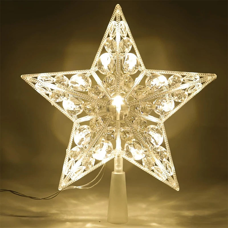 Étoile lumineuse transparente LED 15 cm – Sommet d’arbre de Noël brillant et coloré | Minseh