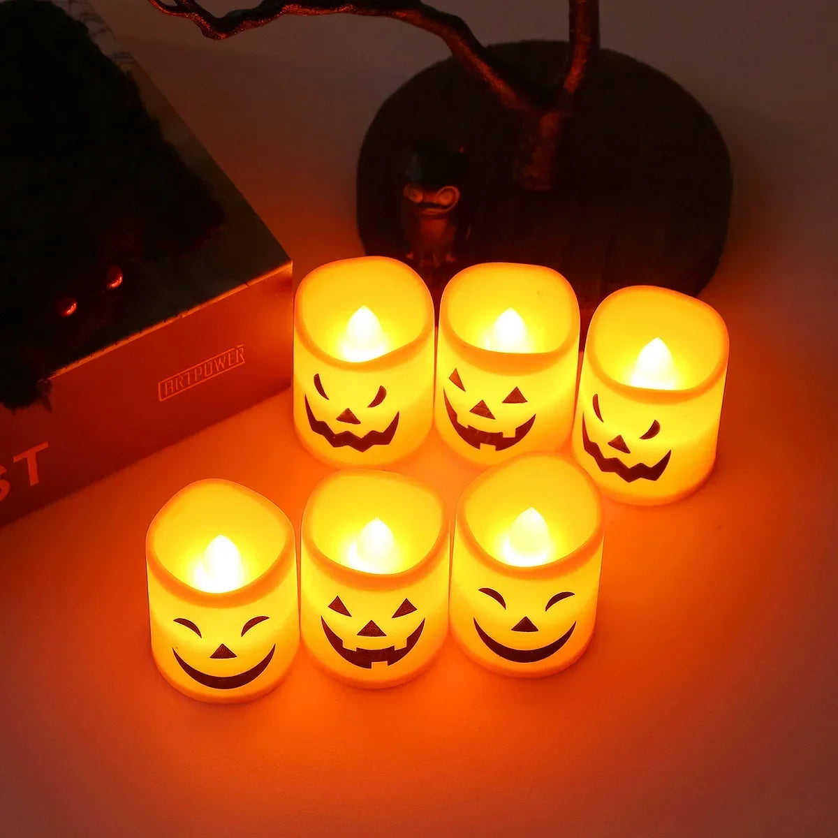 Bougies d’Halloween Minseh – Lot de 6 bougies LED Orange & Jaune à piles