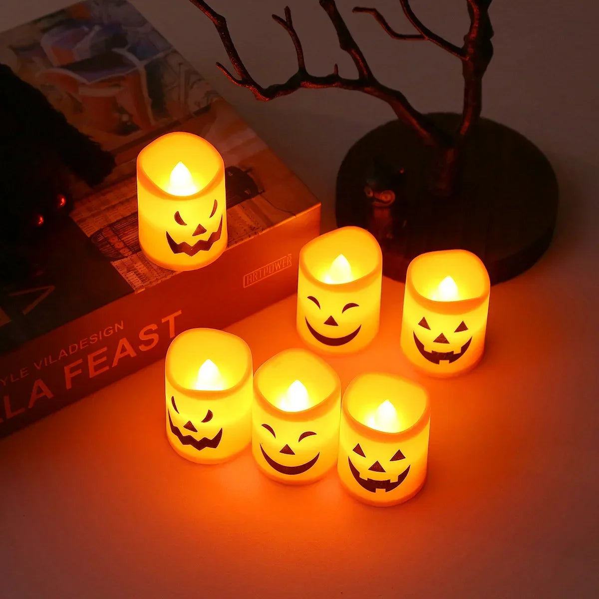 Bougies d’Halloween Minseh – Lot de 6 bougies LED Orange & Jaune à piles