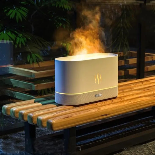 Humidificateur d'air, diffuseur d'huiles essentielles avec effet de flammes Minseh