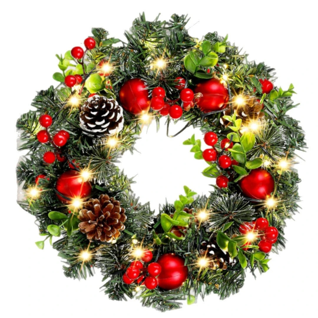 Couronne Lumineuse de Noël Minseh™ – Décoration Rouge à LED pour Porte, Fenêtre ou Mur
