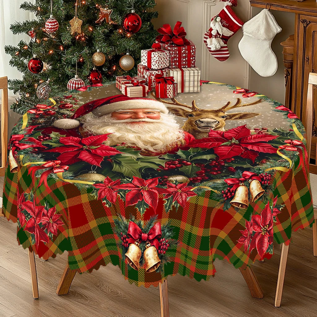 Nappe de Noël Minseh™ – Motifs Père Noël & Carreaux Rétro, Décoration de Table pour Fêtes et Nouvel An