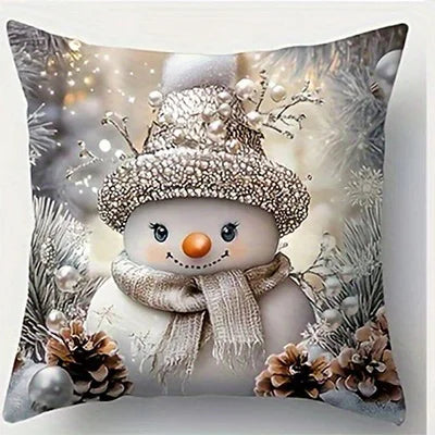 Housse de Coussin de Noël Minseh™ – Motif Père Noël & Bonhomme de Neige | Déco Festive pour Salon, Chambre et Voiture
