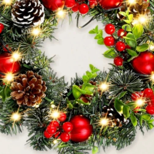 Couronne Lumineuse de Noël Minseh™ – Décoration Rouge à LED pour Porte, Fenêtre ou Mur