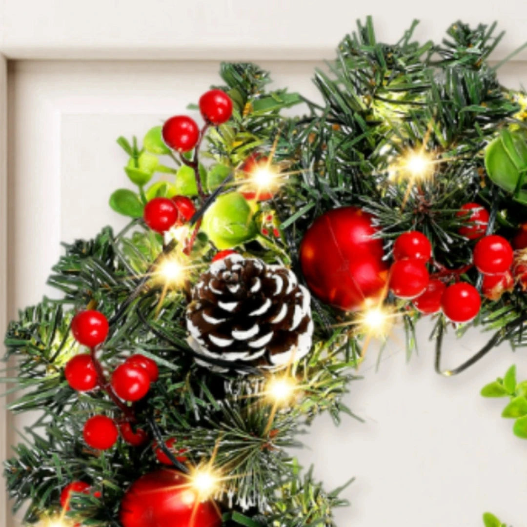 Couronne Lumineuse de Noël Minseh™ – Décoration Rouge à LED pour Porte, Fenêtre ou Mur
