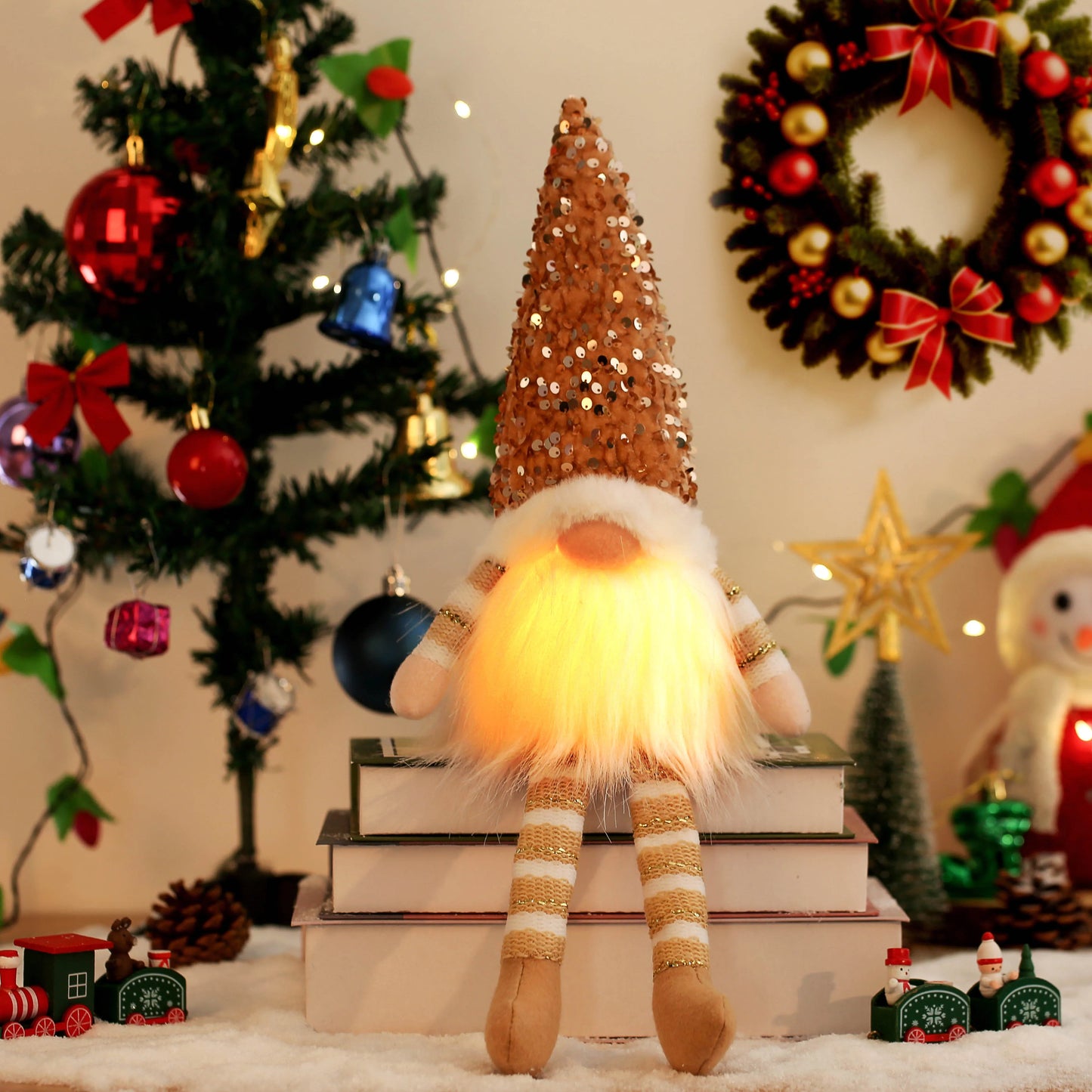 Gnome Lumineux Sans Visage LED Minseh™ – Poupée Scintillante pour Décoration de Noël & Veilleuse