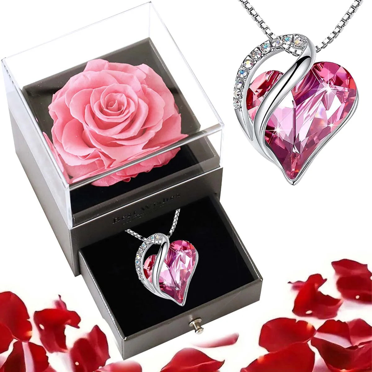 Collier Cœur d’Océan & Rose Éternelle – Cadeau Romantique | Minseh