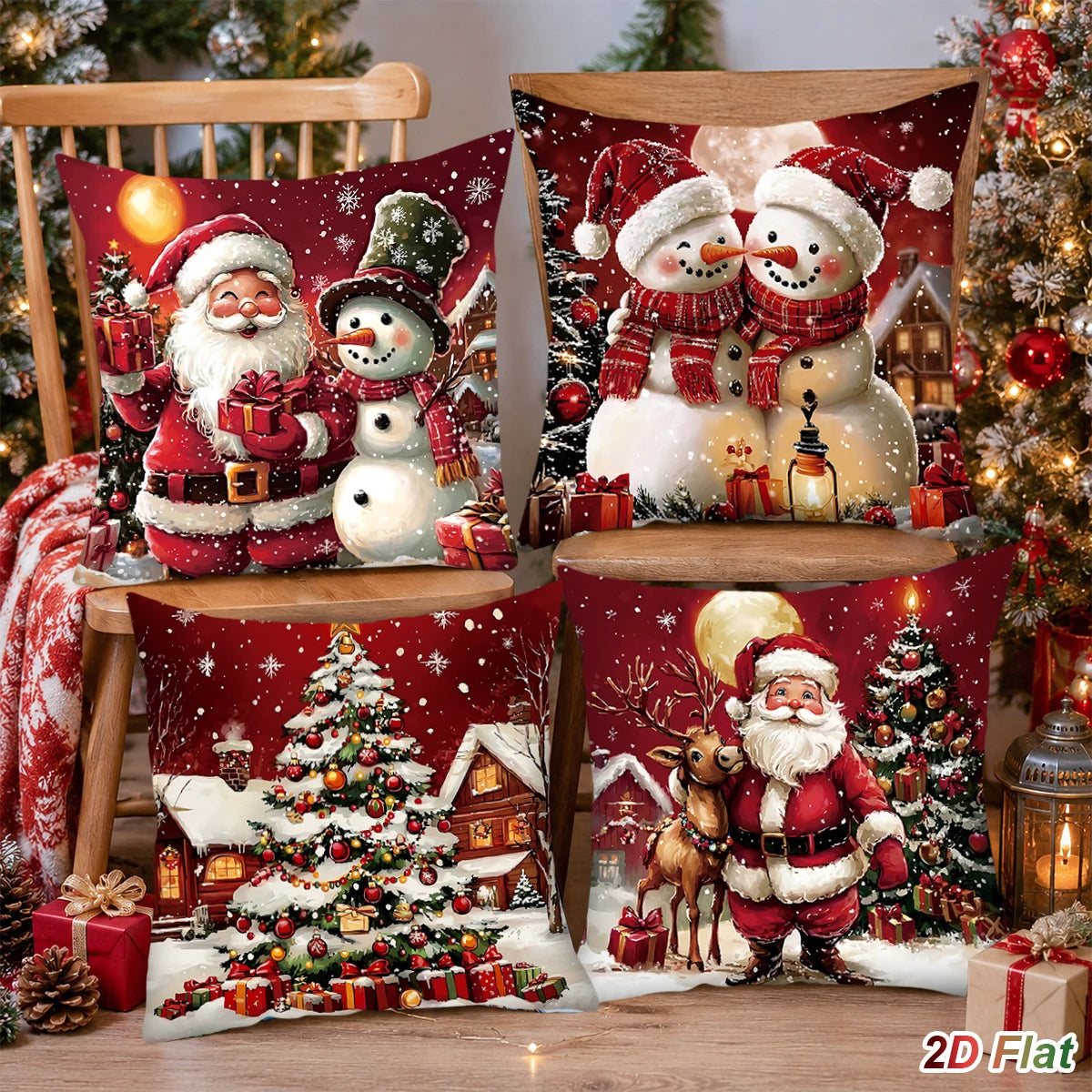 Lot de 4 Housses de Coussin de Noël – Décoration Festive | Minseh