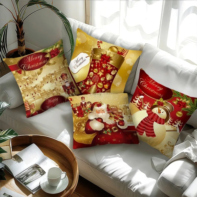 Housse de Coussin Festive Minseh™ – Motif Peinture à l’Huile Père Noël & Bonhomme de Neige, Idéal Salon & Canapé