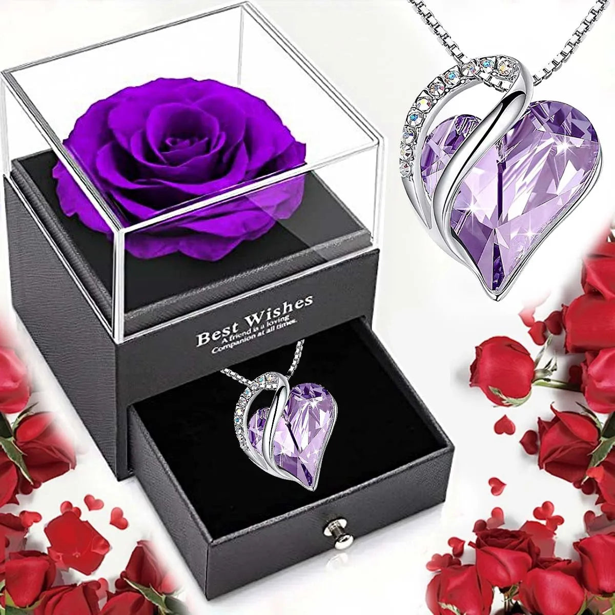 Collier Cœur d’Océan & Rose Éternelle – Cadeau Romantique | Minseh