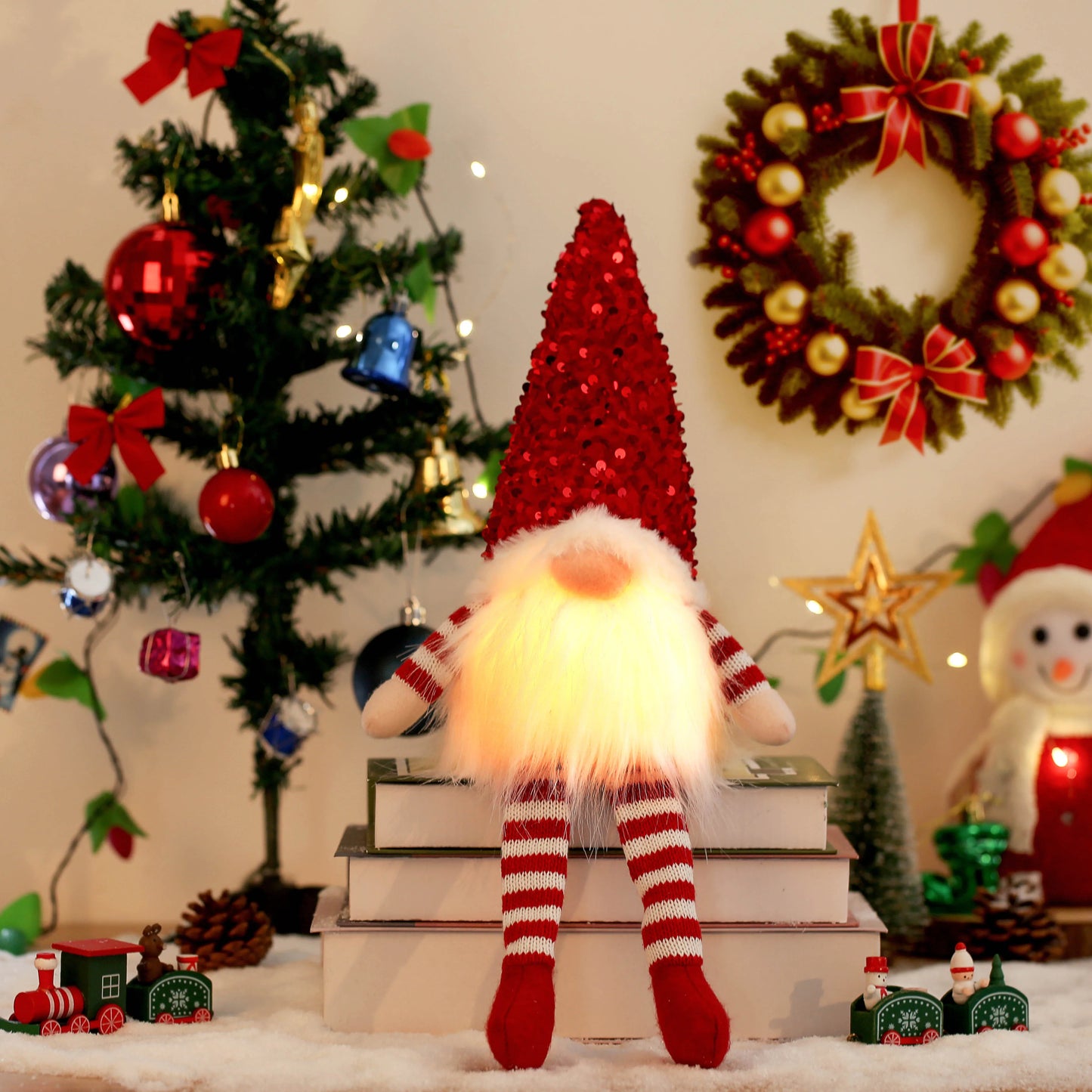 Gnome Lumineux Sans Visage LED Minseh™ – Poupée Scintillante pour Décoration de Noël & Veilleuse