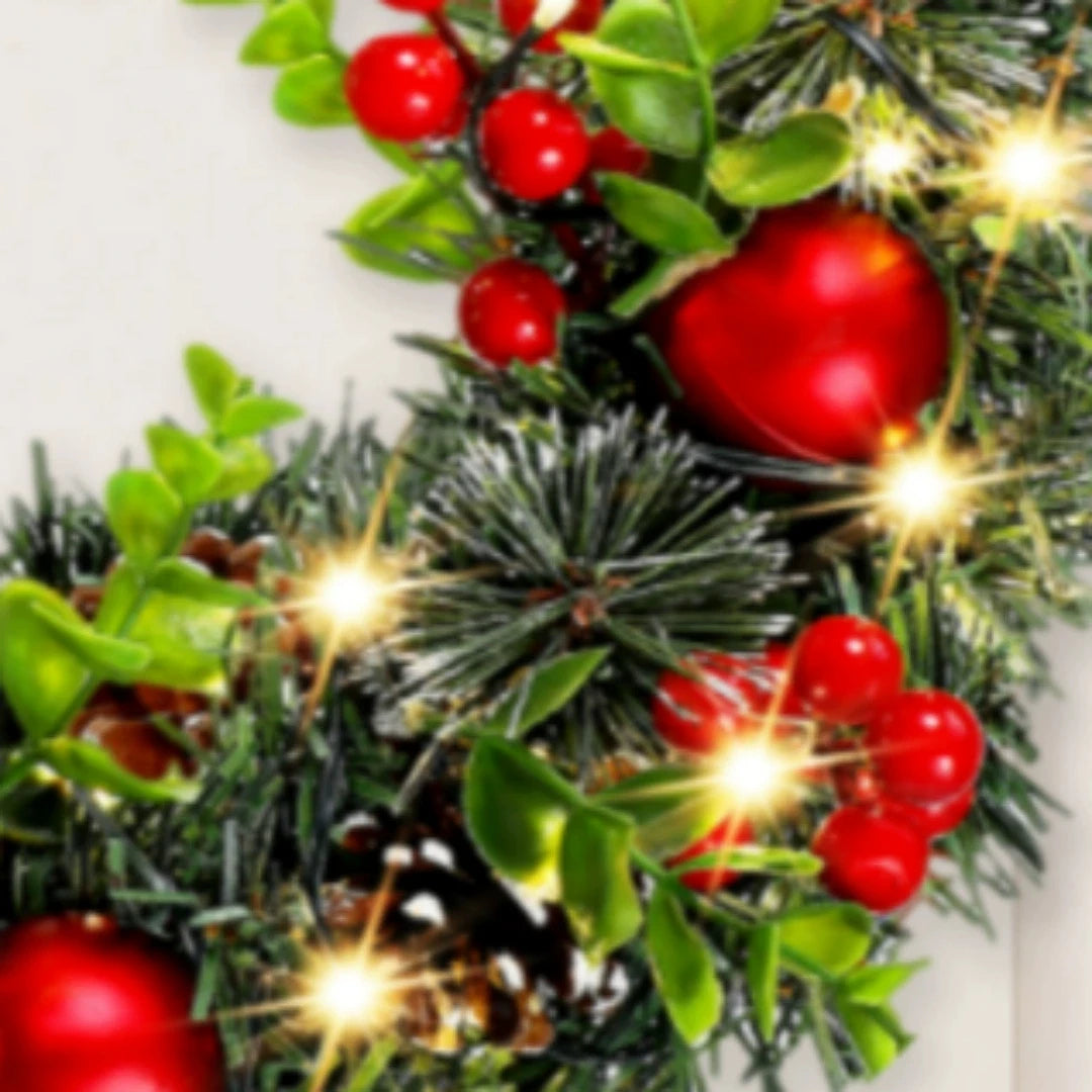 Couronne Lumineuse de Noël Minseh™ – Décoration Rouge à LED pour Porte, Fenêtre ou Mur