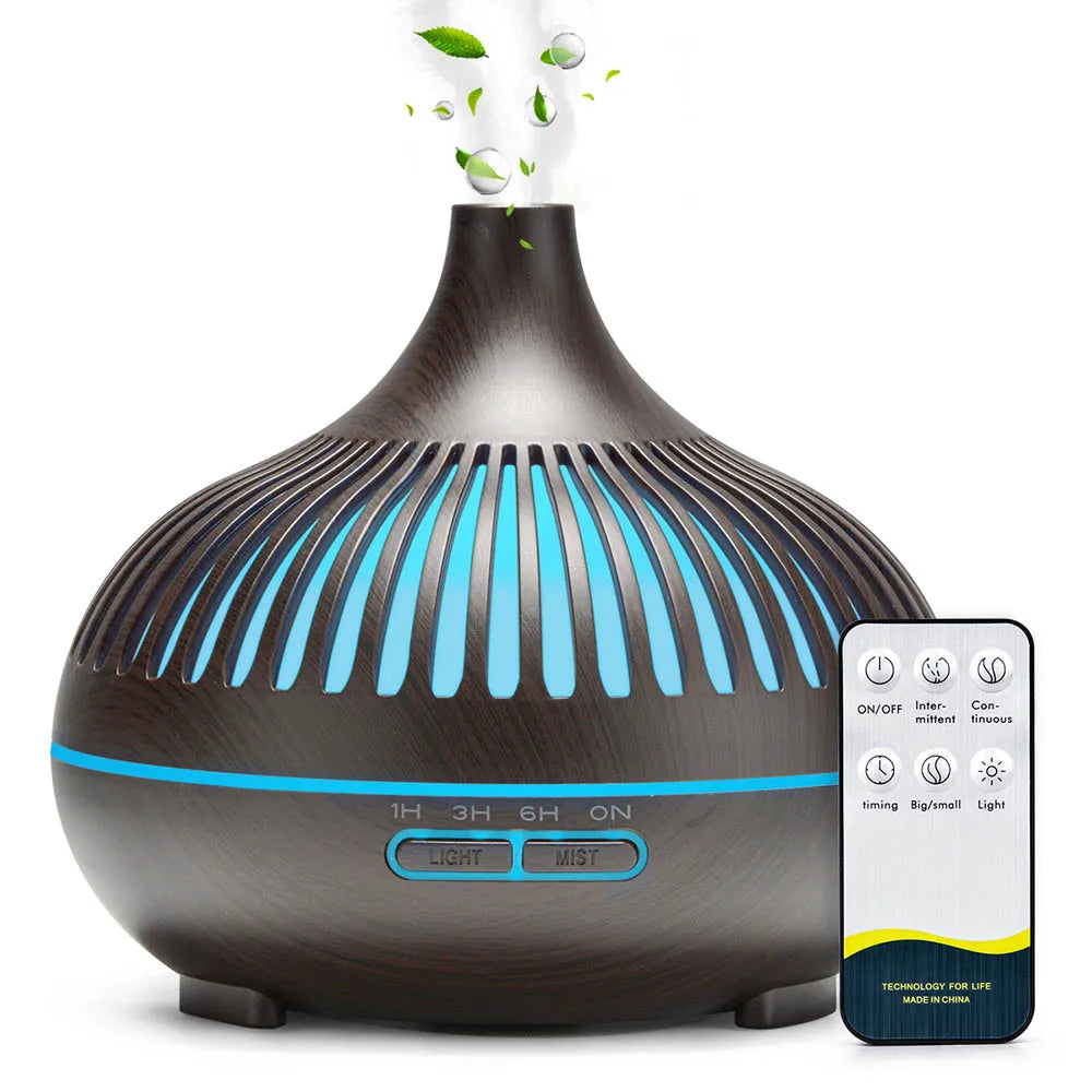Diffuseur d’Huiles Essentielles 500ML Ultrasonique avec Télécommande & Lumières LED | Minseh