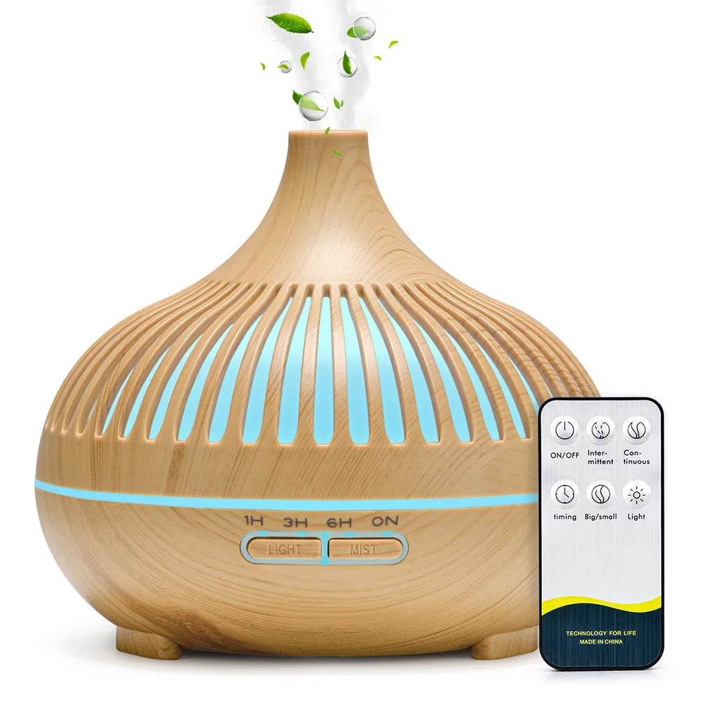 Diffuseur d’Huiles Essentielles 500ML Ultrasonique avec Télécommande & Lumières LED | Minseh