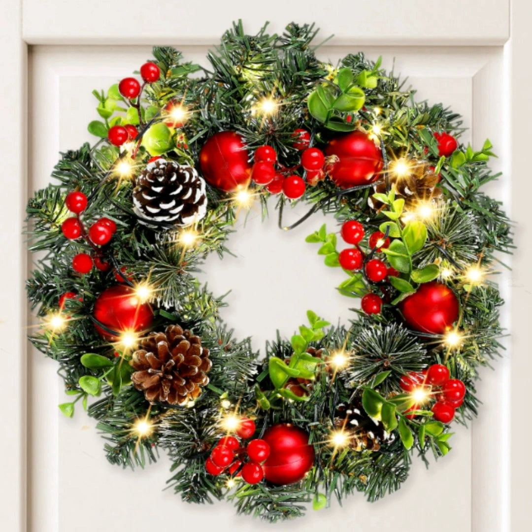 Couronne Lumineuse de Noël Minseh™ – Décoration Rouge à LED pour Porte, Fenêtre ou Mur