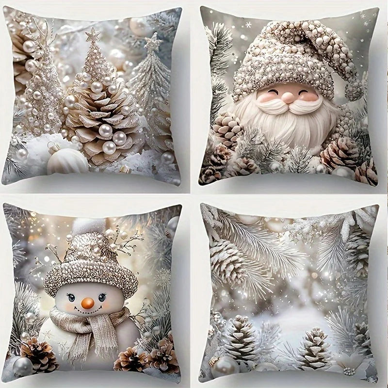 Housse de Coussin de Noël Minseh™ – Motif Père Noël & Bonhomme de Neige | Déco Festive pour Salon, Chambre et Voiture